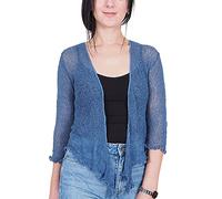 Mimosa Señoras Mujeres Crochet Bolero Brillo y Liso de Encaje Elastico Cardigan Abierto (Talla Unica ES 36-44, Dark Denim)