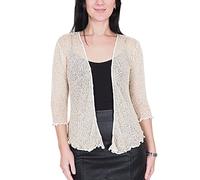 Mimosa Señoras Mujeres Crochet Bolero Brillo y Liso de Encaje Elastico Cardigan Abierto (Talla Unica ES 36-44, Ivory/Gold)