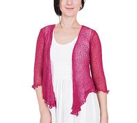 Mimosa Señoras Mujeres Crochet Bolero Brillo y Liso de Encaje Elastico Cardigan Abierto (Talla Unica ES 36-44, Magenta)