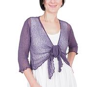 Mimosa Señoras Mujeres Crochet Bolero Brillo y Liso de Encaje Elastico Cardigan Abierto (Talla Unica ES 36-44, Dusty Purple)