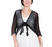 Mimosa Señoras Mujeres Crochet Bolero Brillo y Liso de Encaje Elastico Cardigan Abierto (Talla Unica ES 36-44, Black)