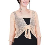 Mimosa Señoras Mujeres Crochet Bolero Brillo y Liso de Encaje Elastico Cardigan Abierto (Talla Unica ES 36-44, Apricot)