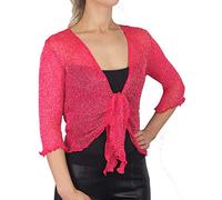 Mimosa Señoras Mujeres Crochet Bolero Brillo y Liso de Encaje Elastico Cardigan Abierto (Talla Unica ES 36-44, Hot Pink/Gold)