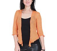Mimosa Señoras Mujeres Crochet Bolero Brillo y Liso de Encaje Elastico Cardigan Abierto (Talla única, Orange/Gold)