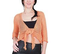 Mimosa Señoras Mujeres Crochet Bolero Brillo y Liso de Encaje Elastico Cardigan Abierto (Talla única, Orange/Silver)