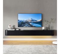 MIMRTIMI Mueble TV Suspendido Madera Maciza muebele TV con Puerta Mueble de Salon para Aparador De Almacenamiento Debajo del Televisor (Black-LED, 160 * 30 * 20CM)