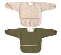 MIMUSELINA Baberos Bebe Impermeables Reutilizables | Babero Bebe Recien Facil de Poner | Babero con Certificación OEKO-TEX y Sin BPA | Hecho en Espana | Pack de 2 Baberos con Mangas Green