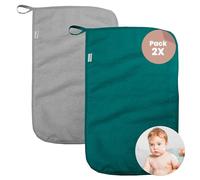 MIMUSELINA Pack 2X Mini Toallas Bebé | Toallas Guarderia con Colgador | Toalla Pequeña Infantil | Rizo algodón Absorbente gramaje 450 gr. 4,5cm | Turquesa/Gris