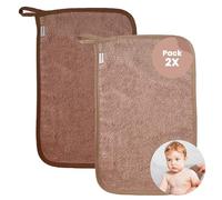 MIMUSELINA Pack 2X Mini Toallas Bebé | Toallas Guarderia con Colgador | Toalla Pequeña Infantil | Rizo algodón Absorbente gramaje 450 gr. 4,5cm | Arena/Marron
