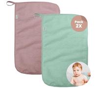 MIMUSELINA Pack 2X Mini Toallas Bebé | Toallas Guarderia con Colgador | Toalla Pequeña Infantil | Rizo algodón Absorbente gramaje 450 gr. 4,5cm | Menta/Rosa