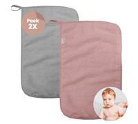 MIMUSELINA Pack 2X Mini Toallas Bebé | Toallas Guarderia con Colgador | Toalla Pequeña Infantil | Rizo algodón Absorbente gramaje 450 gr. 4,5cm | Rosa/Gris