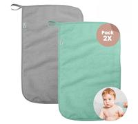 MIMUSELINA Pack 2X Mini Toallas Bebé | Toallas Guarderia con Colgador | Toalla Pequeña Infantil | Rizo algodón Absorbente gramaje 450 gr. 4,5cm | Menta/Gris