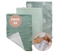 MIMUSELINA Pack 3 Paños de Muselinas Bebe Algodon y Rizo Doble Capa | Gasas para Bebes y Paños de Lactancia | Toalla Baño Recién Nacido OEKO-TEX 21x30 cm | Lavables y Reutilizables