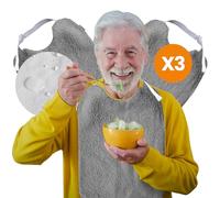 MIMUSELINA Pack de 3 Baberos Adultos Impermeables | Babero para Ancianos y Personas Mayores con Goma Ajustable | Reutilizable, Rizo de Algodón OEKO-TEX Ultraabsorbente y Interior Antimanchas | España