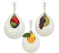 mimzemamz Fruteros de Cocina,Cesta Mimbre Colgante Decorativa con 3 Ganchos,Cesta Fruta Almacenamiento de Fruta,Cuerda Algodón Tejida a Mano para Cocina,Salón,Baño,Dormitorio