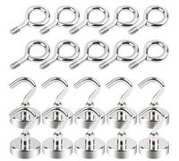 MIN CI 10+10pcs Ganchos Magnéticos Extra Fuertes, 25mm, Imanes Neodimio con Gancho, Ganchos Imantados Furgoneta 22kg, Imán con Ganchos, Redondos Imanes Potentes, Ganchos de Cocina