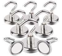 MIN CI 8pcs Imanes Potentes, 32mm Ganchos Magnéticos, Imanes Neodimio con Gancho 38kg, Imán de Neodimio, Imanes Redondos, Ganchos Magnéticos para Barbacoa, Techo, BañO, Toalla