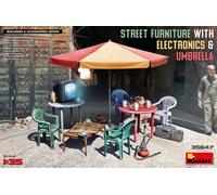 (MIN35647) - Miniart 1:35 - Street Furniture w/electronics & Umbr