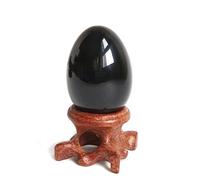 Mina Heal Polar Jade Black Obsidian Gemstone Egg Sphere 45 x 30 mm (1.7” x 1.2”) with Wooden Stand for Healing Meditation Chakra Balancing and Home Decoration