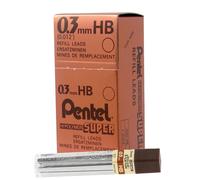 Mina Pentel Super Hi-Polymer de 0,3 mm HB, caja de 12 tubos (300 HB)