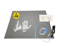 Minadax 60 x 50cm Alfombra antiestática ESD para ordenador - incluye manguito + 2,4m de extensión + guantes ESD -L-