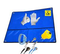 Minadax® Esterilla antiestática ESD XXL de 60 x 80 cm, color azul, incluye correa de mano + enchufe de tierra + alargador