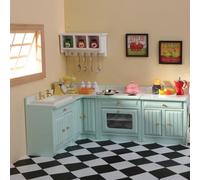 Minamzee 1:12 Juego De Muebles De Cocina para Casa De Muñecas, 30 Piezas De Gabinete Lateral Miniature, Alacena, Utensilios De Cocina Y Accesorios para Comedor En Miniatura