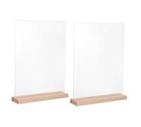 MINAOLULUS 2 Juegos Soportes de Mesa Acrílicos Transparentes en Forma de L y T con Base de Madera de 8,5 X 11 Pulgadas, Doble Cara para Exhibición de Menú y Carteles, Paquete de 2 Unidades