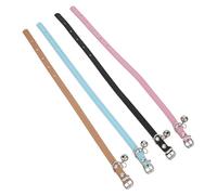 MINAOLULUS Collares para Mascotas de PU Ajustables con Campana, 4 Piezas (Beige, Rosa Claro, Negro, Azul Claro) para Gatos y Perros Pequeños, Collar Identificativo para Cachorros y