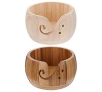 MINAOLULUS Cuenco para Lana y Ganchillo de Madera y Bambú 2 Piezas, Cuenco de Almacenamiento sin Pintar Ranura Antienredos y Base Pesada, Estuche para Tejer Adecuado para Labores de Punto