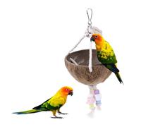 MINAOLULUS Juguete para Loro Que Facilita el Desgaste y Entretenimiento del Ave de Madera Natural Columpio y Cadena de Cuentas de Colores, Accesorio para Jaula