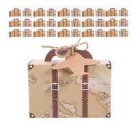 MINAOLULUS Mini Maleta de Papel Kraft Vintage con Diseño de Mapa del Mundo, Caja de Obsequio para Dulces y Recuerdos de Fiesta, 60 Unidades 8,1x5,6x3 Cm, Adecuado para Bodas y