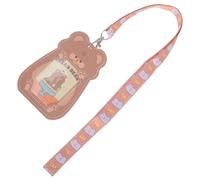 MINAOLULUS Porta Credencial Colgante con Cordón Desmontable, Tarjetero Transparente con Diseño de Oso Marrón, Funda para Tarjetas de Identificación y Escuela, Accesorio Kawaii para
