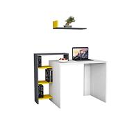 Minar by homemania Escritorio Cisne, Madera, Blanco/Antracita/Amarillo, 118,2x60x90,8 cm-60x22x15,8 cm