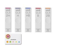 Minas para portaminas Uni ""The Uni"" resistentes a las manchas, 0,3 mm (ULS0325)/HB H 2H B 2B - Paquete de 5 (125 minas en total) y set econ mico