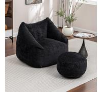 MINCETA Puf gigante con otomana, puf de gran tamaño con soporte para la espalda, cómodo puf para sala de estar, dormitorio, color negro
