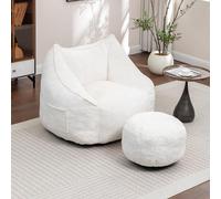 MINCETA Puf gigante con otomana, puf de gran tamaño con soporte para la espalda, cómodo puf para sala de estar, dormitorio, color beige