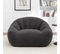 MINCETA Puf para adultos, acogedor puf con reposabrazos, color gris oscuro de gran tamaño para sala de estar, dormitorio
