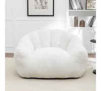 MINCETA Puf para adultos, acogedor puf con reposabrazos, puf blanco de gran tamaño para sala de estar, dormitorio