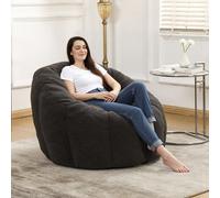 MINCETA Puf para adultos, puf con forma floral con soporte trasero, color gris oscuro grande para sala de estar, dormitorio, sin montaje