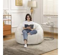 MINCETA Puf para adultos, puf con forma floral con soporte trasero, puf grande blanco para sala de estar, dormitorio, sin montaje