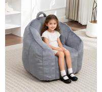 MINCETA Puf para niños, puf pequeño con relleno, color gris oscuro, cómodo puf con asa para sala de estar, dormitorio