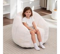 MINCETA Puf para niños, puf pequeño con relleno, cómodo puf beige con asa para sala de estar, dormitorio
