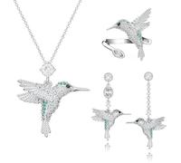 MINCHEDA Juego de joyas para mujer, colibrí collar pendientes anillo conjunto, colgante joyas regalos para San Valentín Navidad Día de la Madre Cumpleaños - Mamá Mujer Novia