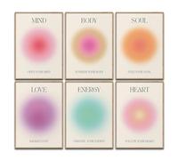 Mind Body Soul - Juego de pósteres de Aura Mind Body Soul para decoración de pared, diseño de aura de atención plena (6 x A4, sin marco)