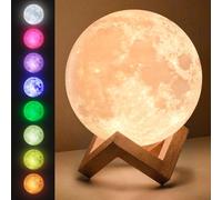 Mind-glowing Lámpara de luna 3D, luz nocturna recargable, 16 colores LED, regulable, (estándar, 4.7 pulgadas) con soporte de madera, control remoto y táctil, decoración de guardería para tu bebé, idea