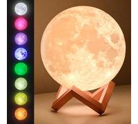 Mind-glowing Lámpara de luna 3D, luz nocturna recargable, 16 colores LED, regulable, (estándar, 4.7 pulgadas) con soporte de madera, control remoto y táctil, decoración de guardería para tu bebé, idea
