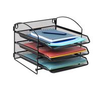 Mind Reader - Bandeja de papel de 3 niveles, organizador de escritorio, para pared, de malla met lica, para oficina, 29,5 cm de largo x 36,5 cm d