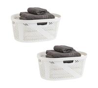 Mind Reader Basket Collection, cesta de lavandería, capacidad de 40 litros, asas cortadas, ventilada, juego de 2, color blanco