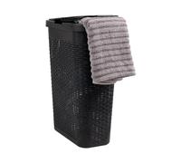 Mind Reader Basket Collection, cesta delgada para la colada, capacidad de 40 litros, asas recortadas, tapa con bisagras adjuntas, ventilada, color negro
